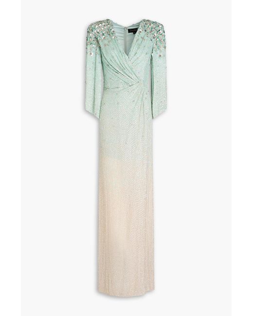 Jenny Packham Green Embellished Chiffon Gown