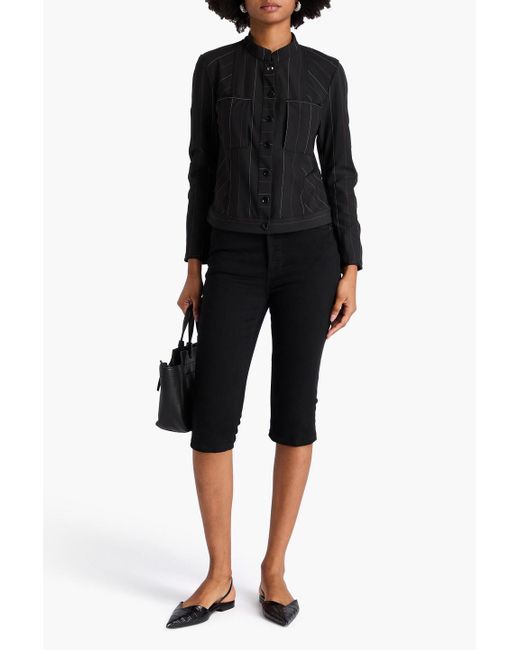 High Black Pinstriped Stretch-Twill Jacket