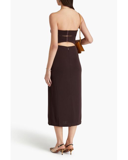 Tibi Brown Harlow Strapless Jersey Midi Dress