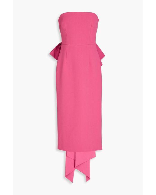 Rebecca Vallance Pink Strapless Bow-Detailed Crepe Midi Dress
