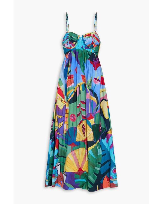 Farm Rio Blue Printed Cotton-Poplin Midi Dress