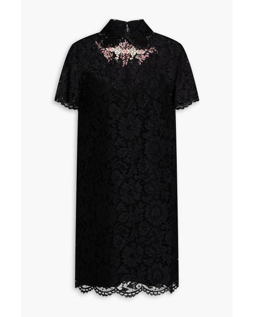Valentino Garavani Black Embellished Corded Lace Mini Dress
