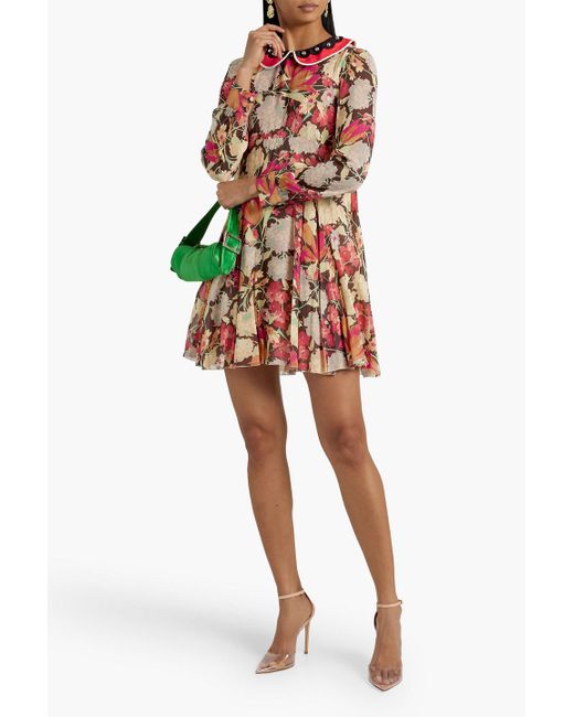 RED Valentino Red Studded Floral-print Silk-blend Chiffon Mini Dress