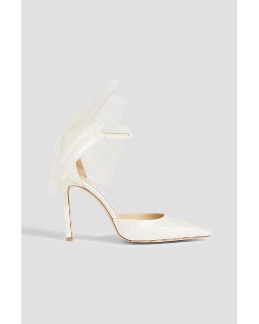 Jimmy Choo Averly 100 Bow-detailed Crystal-embellished Satin Jimmy Choo Averly 100 Bow-detailed Crystal-embellished Satin