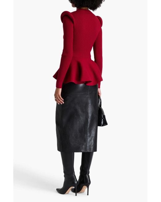 Alexander McQueen Red Pullover aus einer gerippten wollmischung mit schößchen