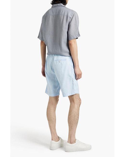 Frescobol Carioca Blue Herringbone Linen And Cotton-blend Drawstring Shorts for men