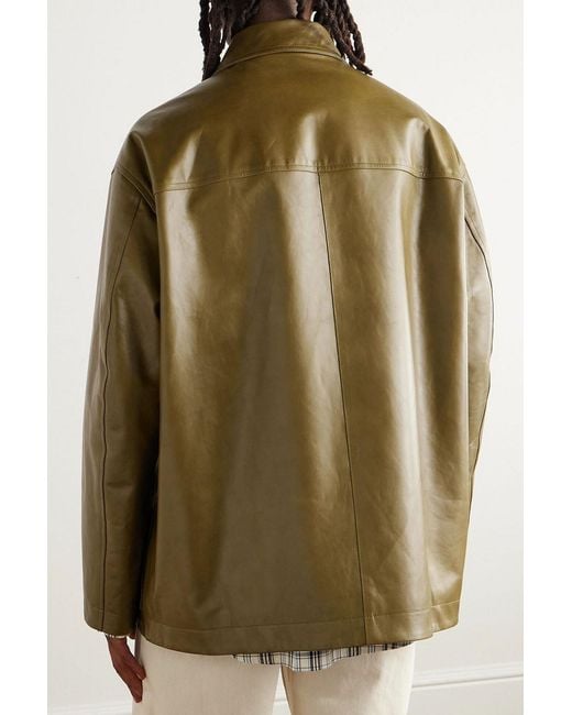 Jil Sander Green Oversized Leather Jacket for men