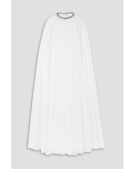 Monique Lhuillier White Brie cape aus tüll mit eingewebten punkten und kristallverzierung