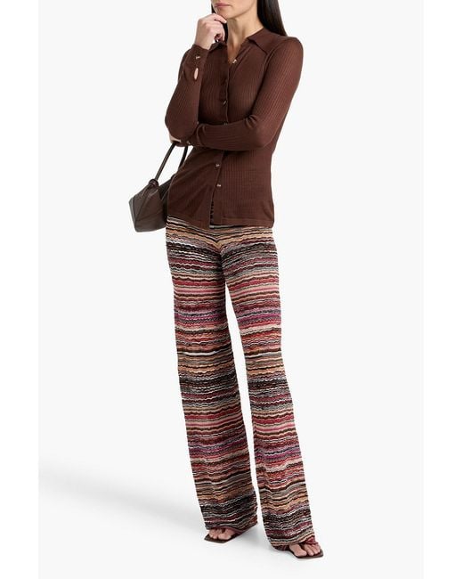 Missoni Red Metallic Crochet-Knit Wide-Leg Pants