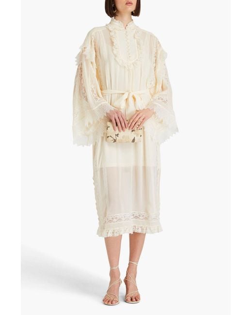 Zimmermann Natural Ruffled Lace-trimmed Georgette Midi Dress
