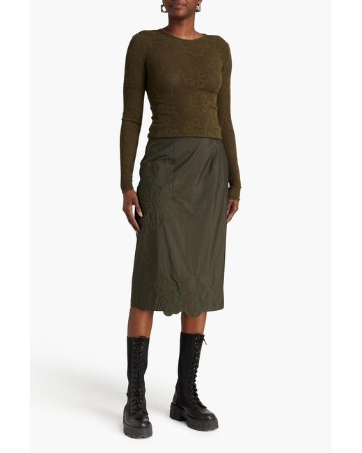 CECILIE BAHNSEN Green Allegra Embroidered Taffeta Skirt