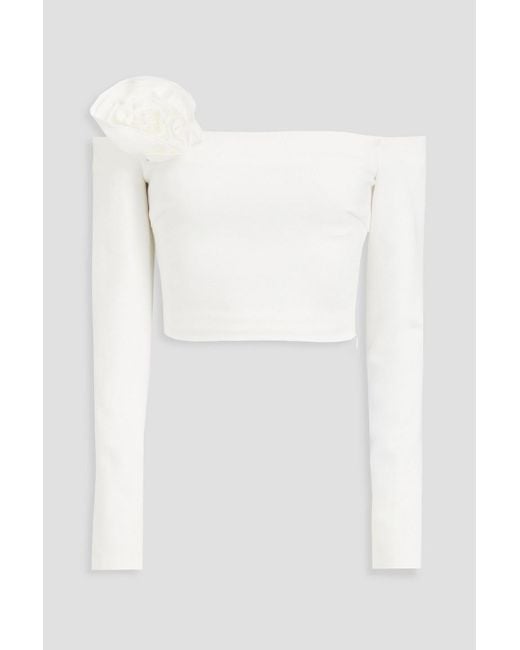 Nicholas White Elaina Off-the-shoulder Cropped Jersey Top