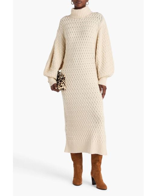 Zimmermann Natural Cable-Knit Wool And Cotton-Blend Turtleneck Midi Dress