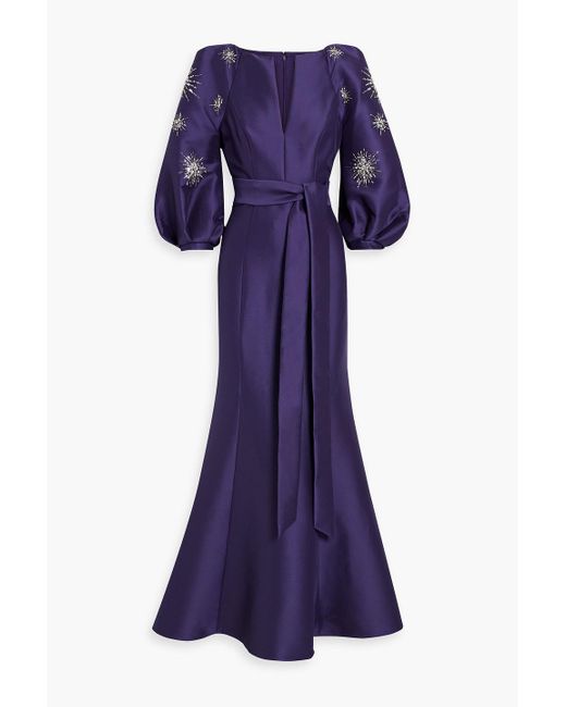 Badgley Mischka Blue Embellished Faille Gown