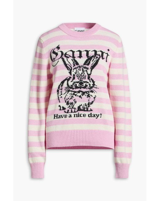 Ganni Pink Striped Knitted Sweater