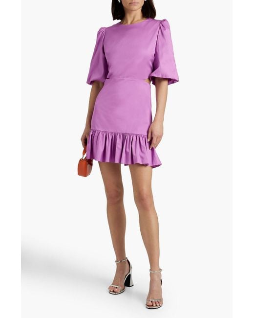 Veronica Beard Purple Iker Cutout Ruffled Cotton-blend Poplin Mini Dress
