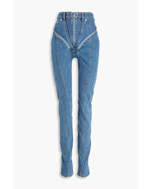 Mugler Blue Zip-Detailed High-Rise Skinny Jeans