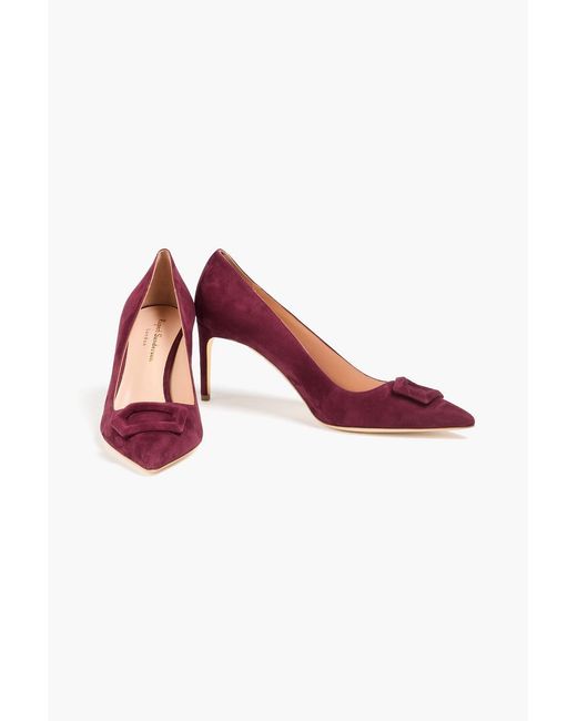 Rupert Sanderson Red Nada Embellished Suede Pumps