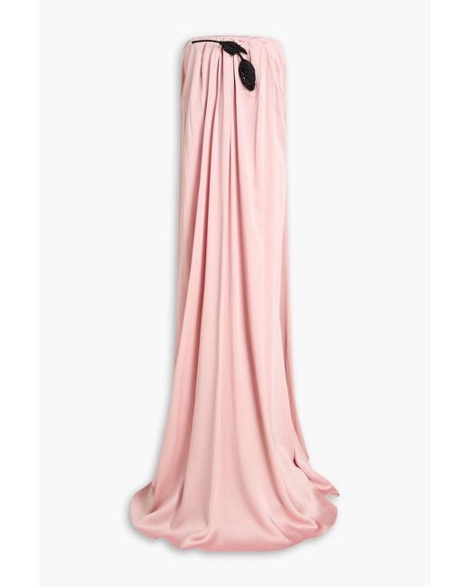 Erdem Pink Strapless Embellished Satin-Crepe Gown