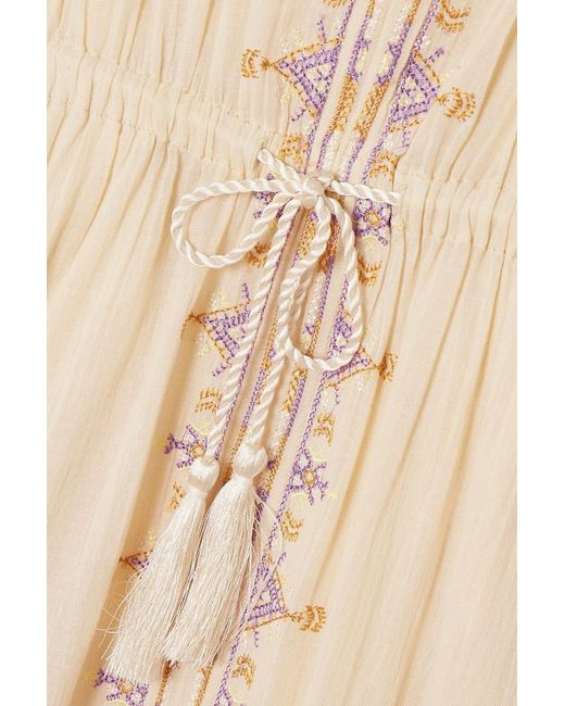 Isabel Marant Siana Belted Embroidered Cotton-gauze Midi Dress in Natural |  Lyst