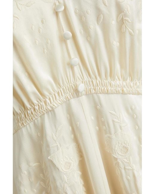 Saloni White Lea Embroidered Silk-satin Maxi Dress