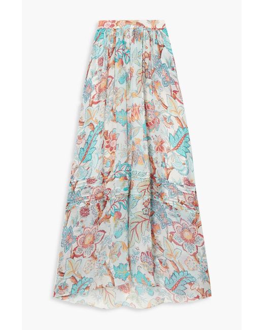 Etro White Pleated Floral-print Silk-georgette Maxi Skirt