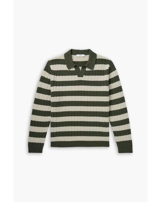 Mr P. Green Striped Cable-knit Wool Polo Shirt for men