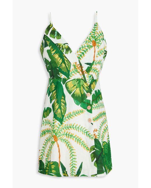 Farm Rio Green Printed Linen Mini Dress