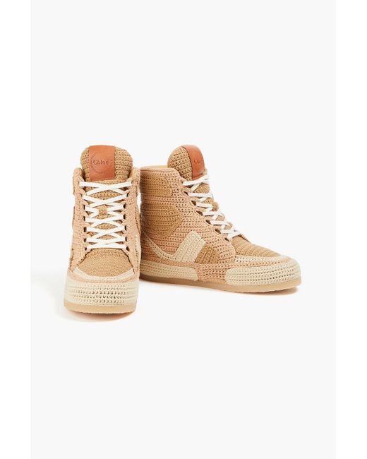 Chloé Natural Color-block Crochet-knit High-top Sneakers