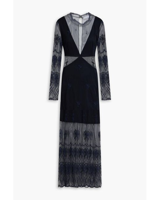 Rabanne Blue Embroidered Stretch-Tulle Maxi Dress