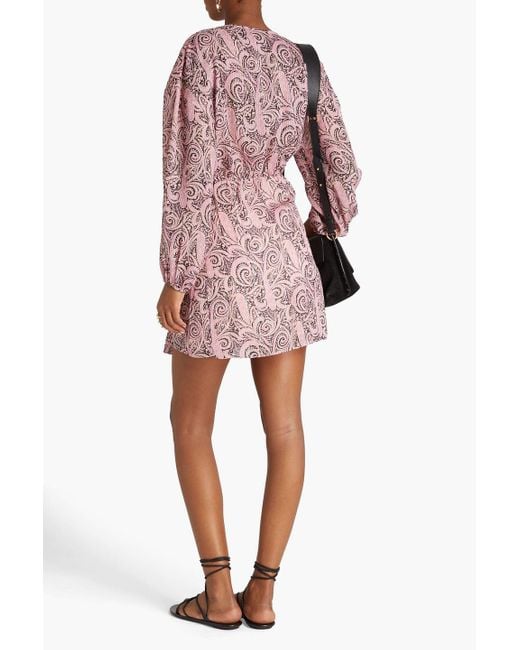 Maje Pink Metallic Paisley-print Jersey Mini Wrap Dress