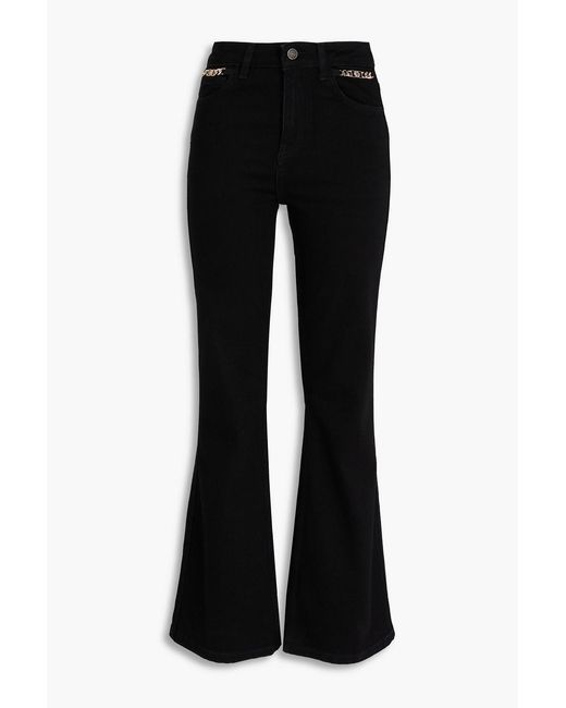Maje Black Chain-Embellished High-Rise Flared Jeans