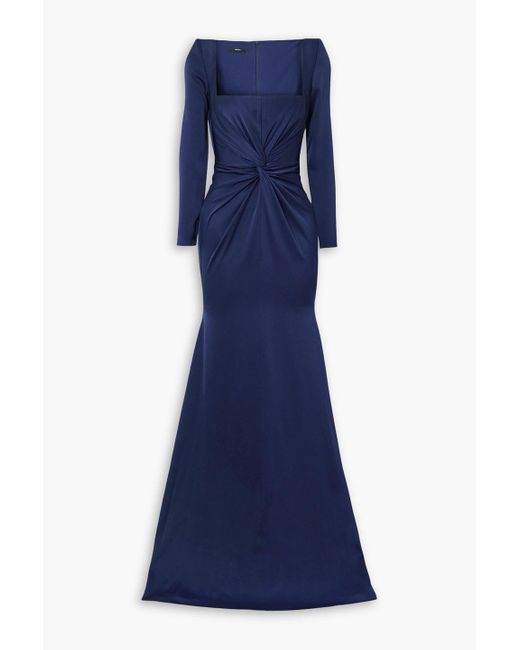 Alex Perry Blue Rowan Twist-front Satin-crepe Gown