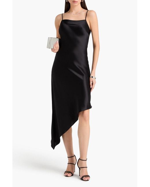By Malene Birger Black Leviana Asymmetric Satin-Crepe Slip Dress