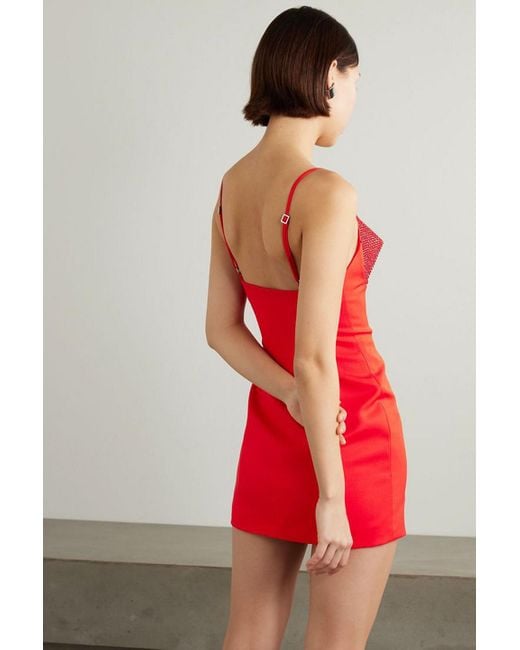 Area Red Crystal-embellished Wool-blend Mini Dress