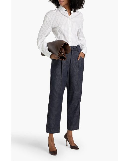 Brunello Cucinelli Blue Cotton-Chambray Straight-Leg Pants