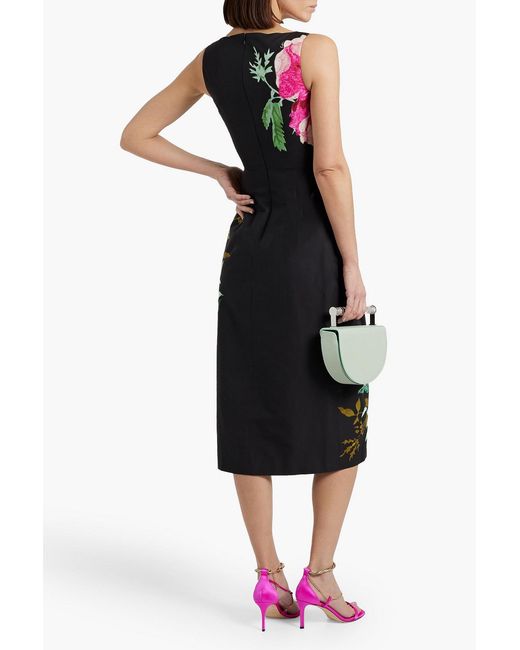 Erdem Red Pleated Floral-Print Cotton-Faille Midi Dress
