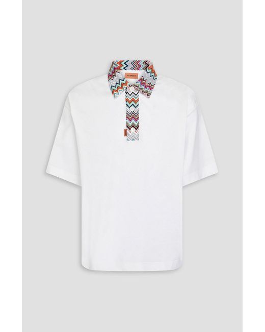 Missoni White Crochet-trimmed Cotton-jersey Polo Shirt for men
