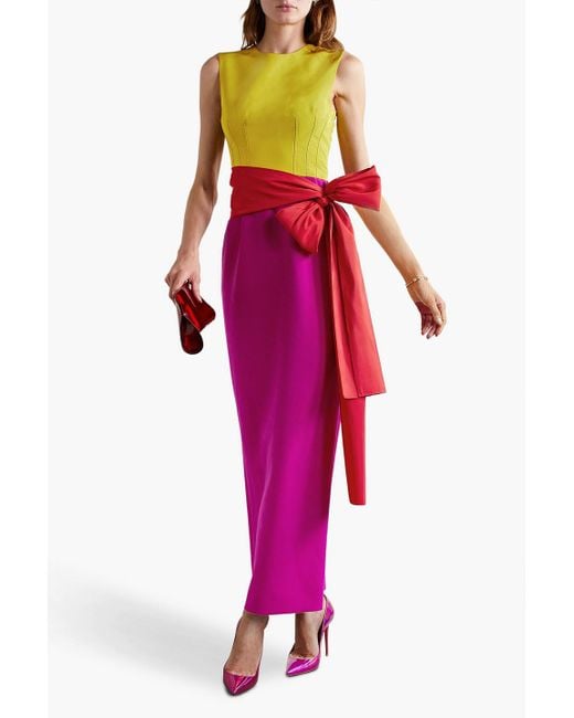 Carolina Herrera Pink Color-block Silk-faille And Crepe Maxi Dress