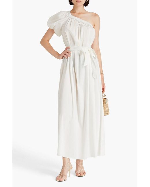 Diane von Furstenberg White Belted One-shoulder Cotton-blend Poplin Maxi Dress