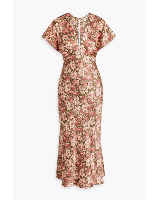 Veronica Beard Pink Seymour Floral-Print Silk-Blend Satin Midi Dress