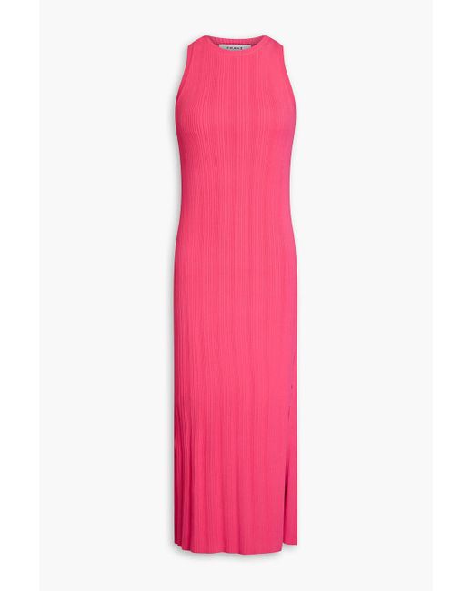 FRAME Pink Cutout Ribbed-knit Midi Dress