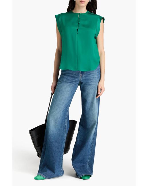 Rag & Bone Green Maple Gathered Satin Top