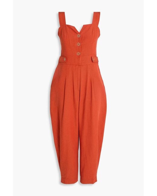 Farm Rio Red Cropped Cotton And Lyocell-blend Jumpsuit