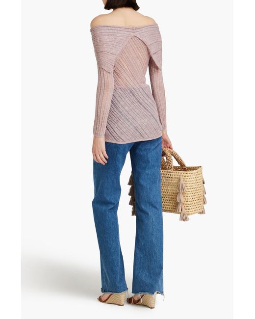 Cult Gaia Pink Off-the-shoulder Ribbed-knit Top