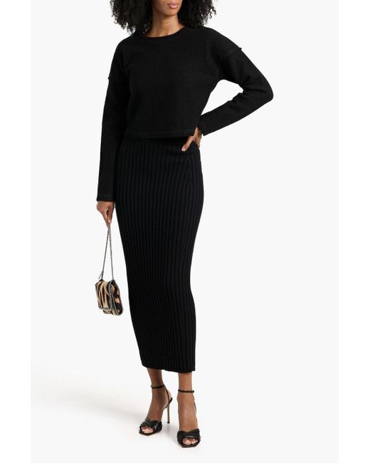 Max Mara Black Seta Ribbed Wool-Blend Maxi Pencil Skirt