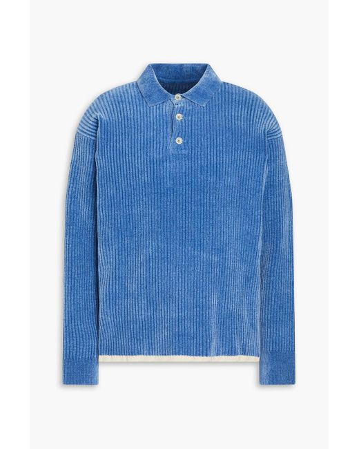 Jacquemus Blue Duci Ribbed Chenille Polo Shirt for men