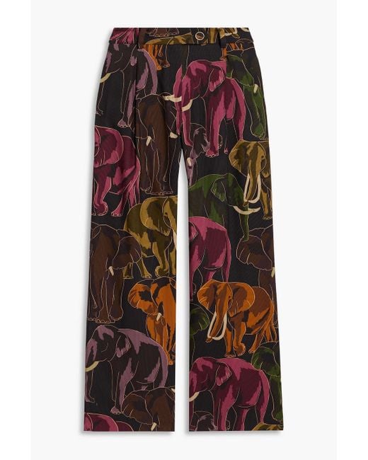 Farm Rio Red Printed Cotton And Lyocell-Blend Canvas Wide-Leg Pants