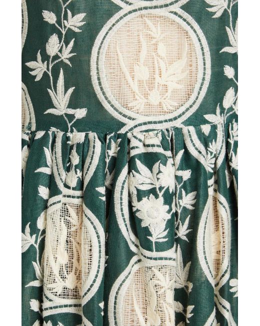 Agua Bendita Green Raquel Embroidered Linen Maxi Dress