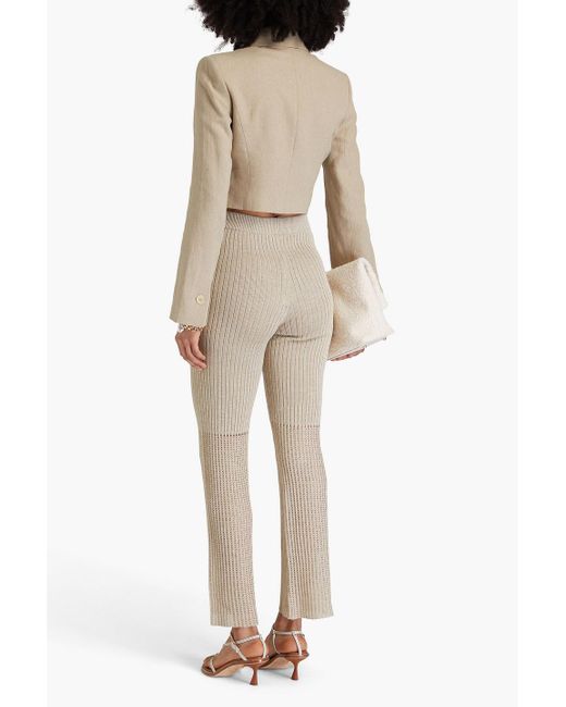 Nanushka Natural Karine Ribbed And Pointelle-knit Slim-leg Pants